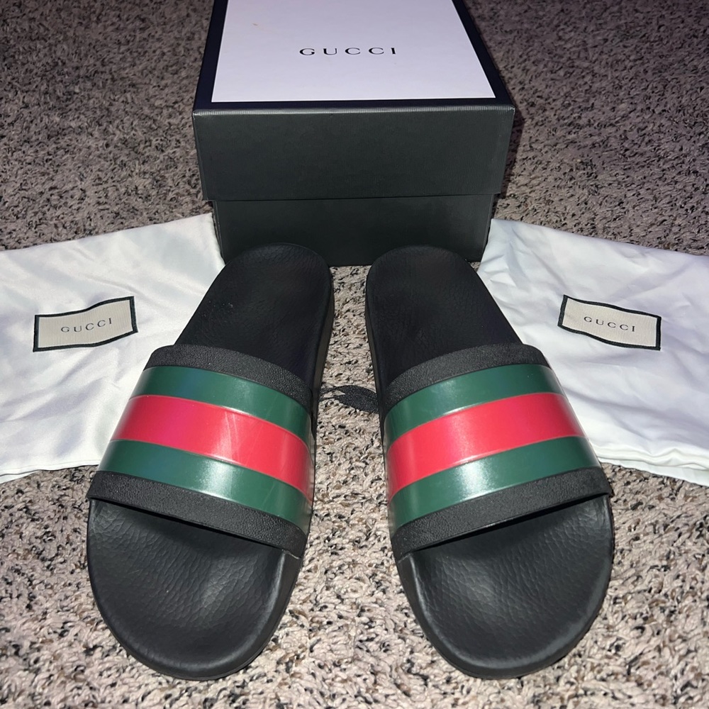 Men’s Gucci web sliders size 12